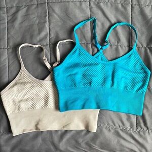 Profit Seamless Blue and Cream sports Bra Set